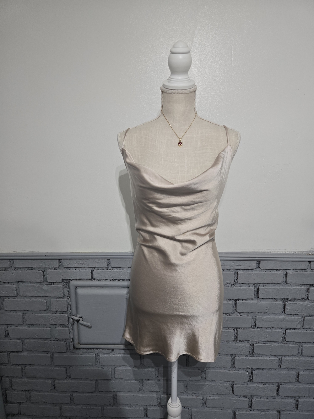 Nasty Gal Champagne Satin Cowl Neck Mini Dress